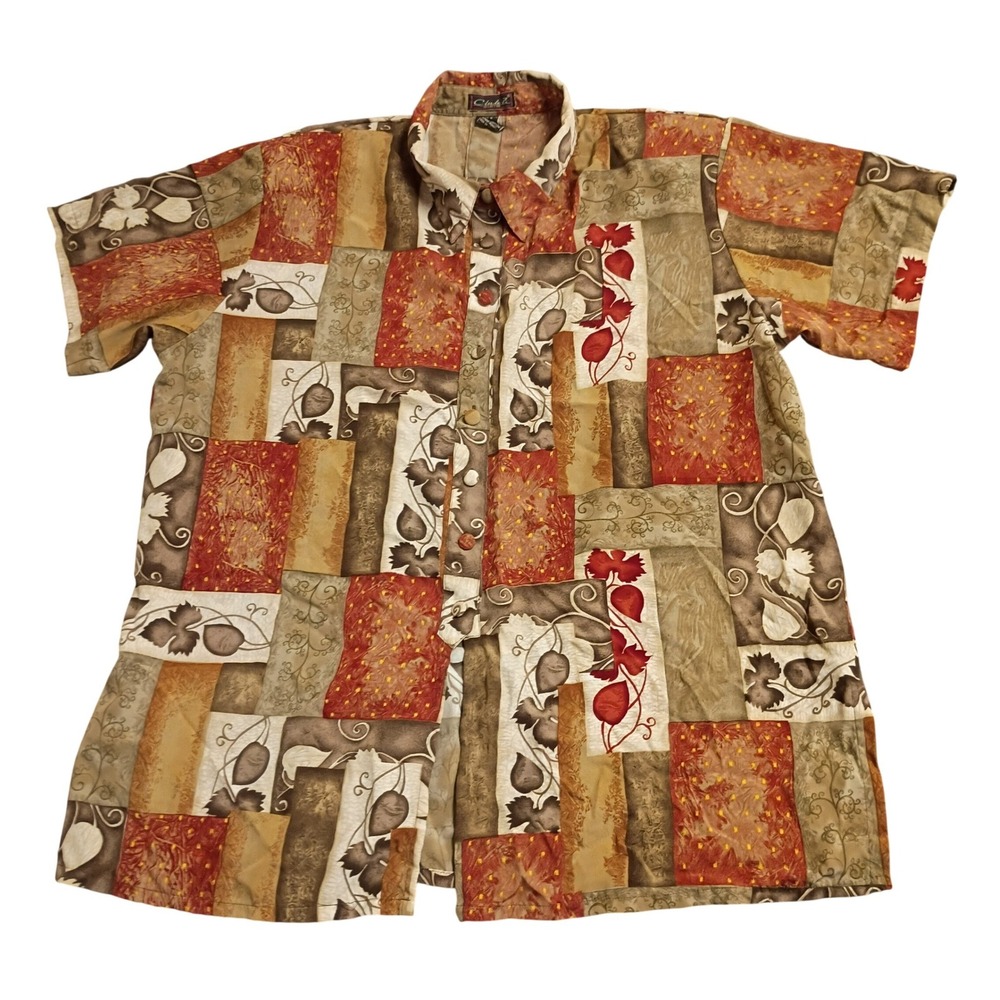 Club Z Collection Button Up Shirt Womens 2X Multicolor Patchwork Botanical Print